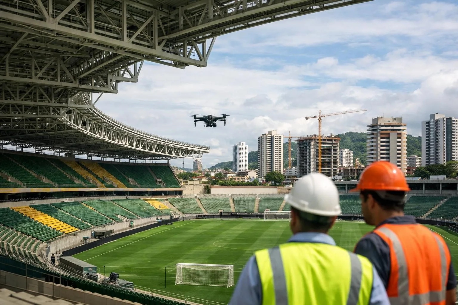 Drones ajudam a planejar manutenção de estrutura metálica de estádio na Espanha